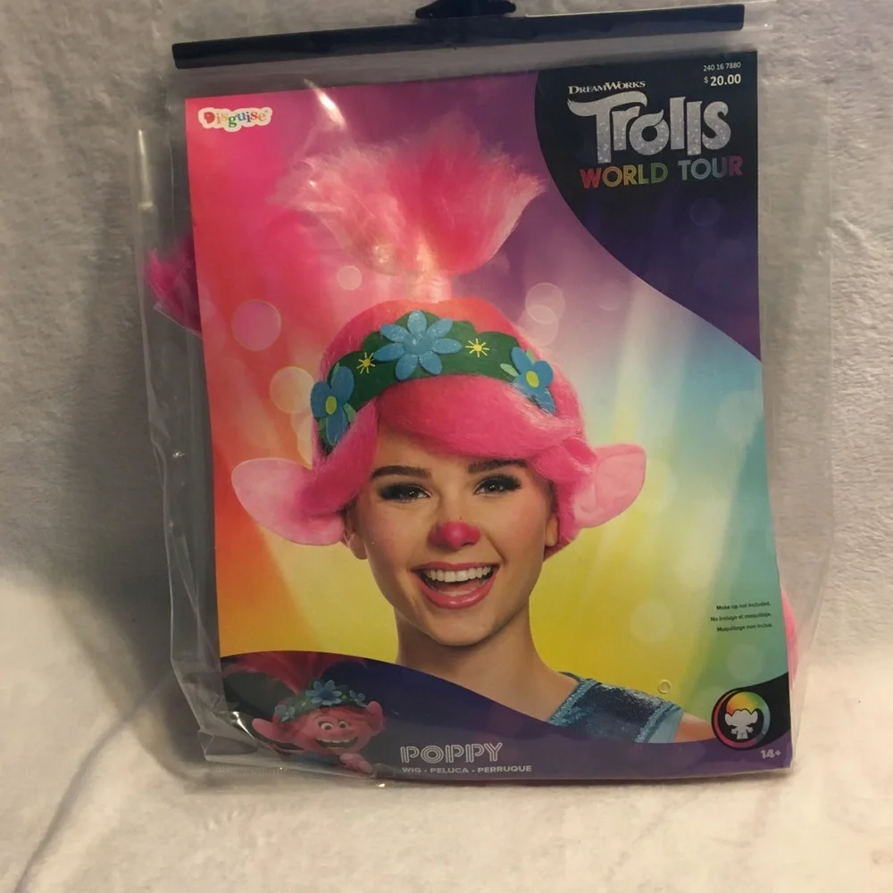 Disguise Trolls World Tour Poppy Wig Kids Teens Pink New Costume Accessory 14+ - Picture 1 of 5